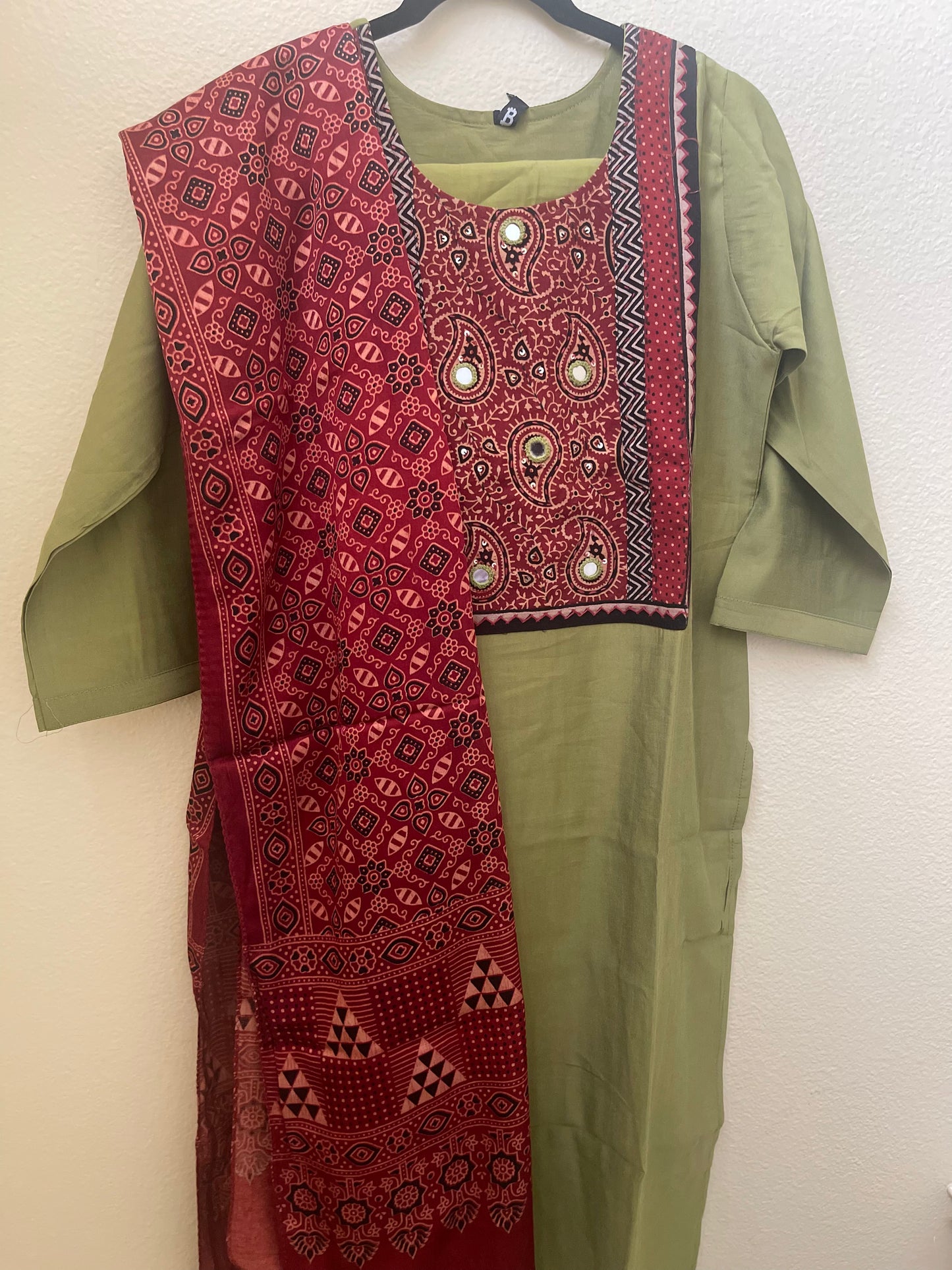 Designer Mirror Worked Salwar Suit With Printed Dupatta