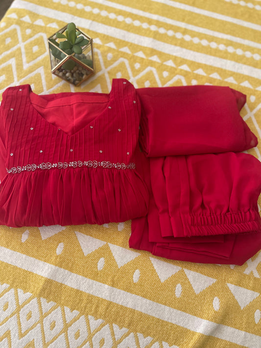 Hand Worked Pleated Salwar Suit With Dupatta