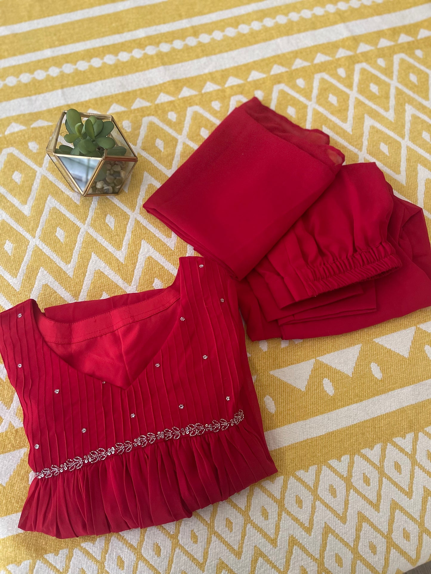 Hand Worked Pleated Salwar Suit With Dupatta